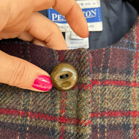 VTG Pendleton Wool Plaid Jacket Blazer Burgundy Green Navy SZ L Made in USA - Picture 11 of 14